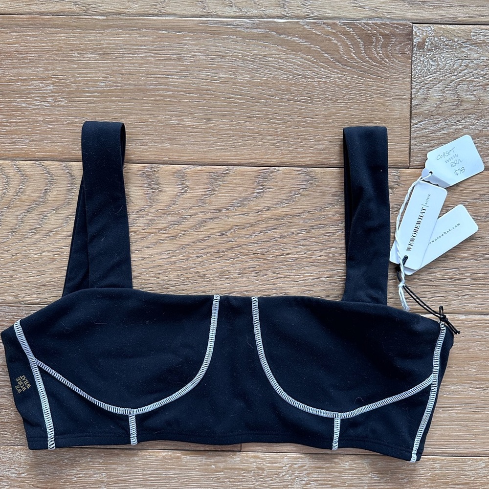 NWT WE WORE WHAT bandeau bra top with white stitching